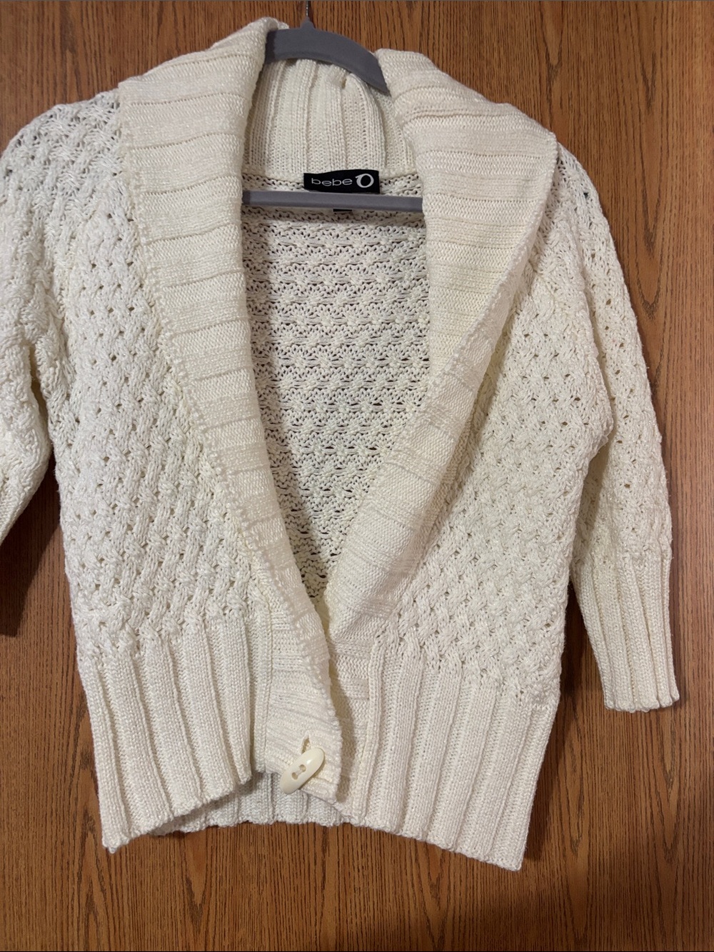 bebe Ivory Textured Shawl Collar Cardigan